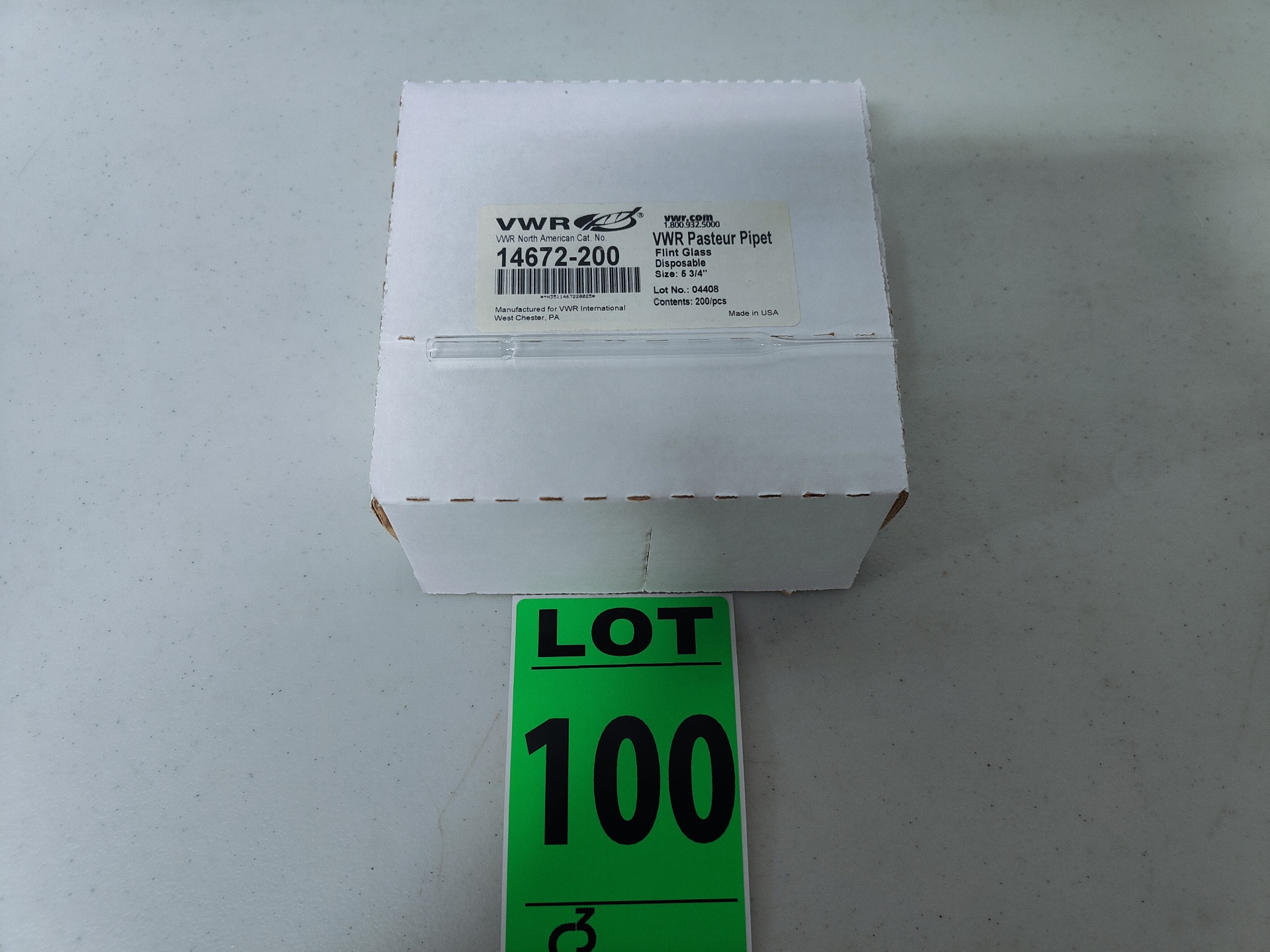 Lot 100 — (Approx. 200) VWR 14672-200 Flint Glass Pasteur Pipets, 5 3/4 in.