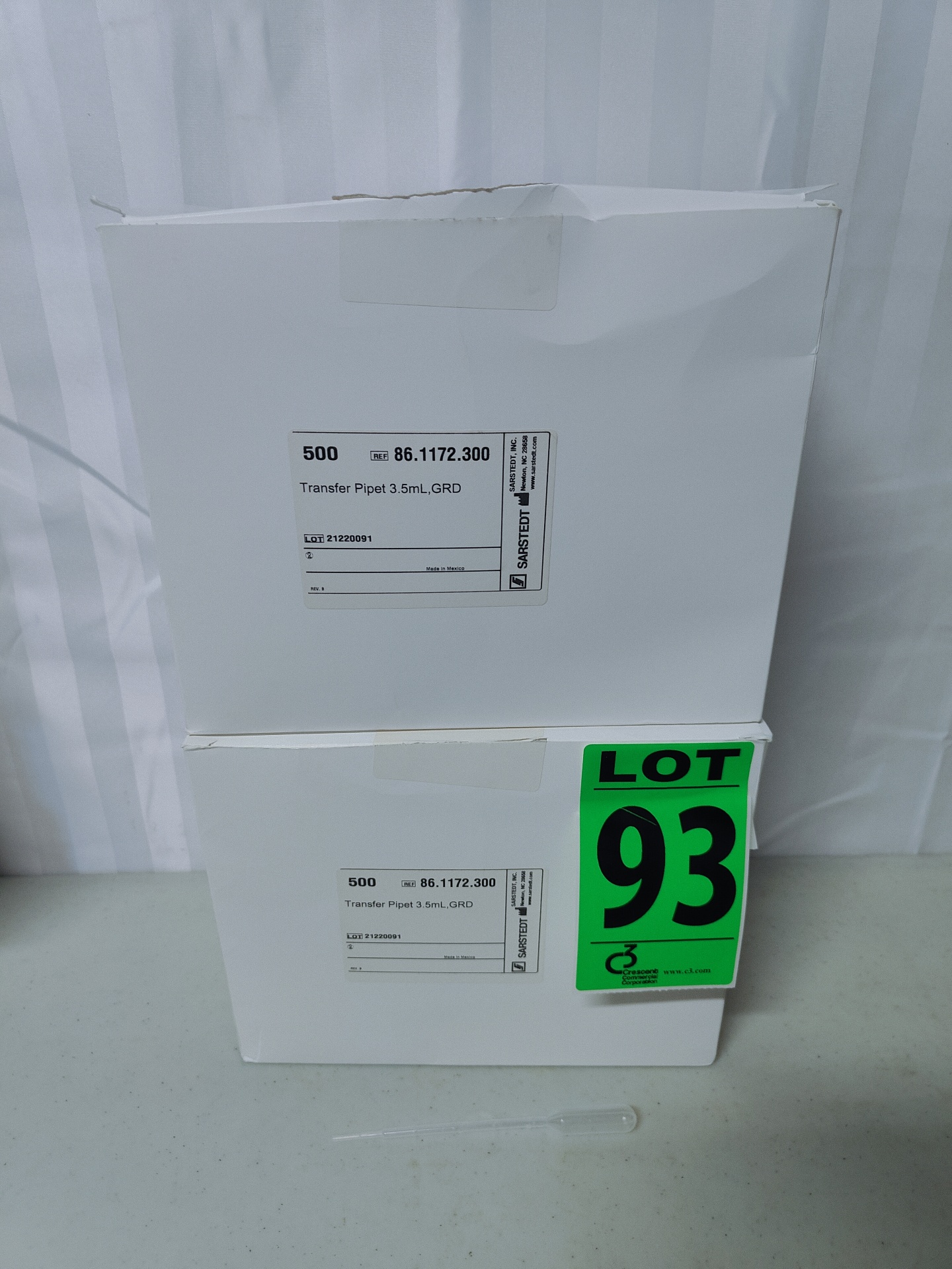 Lot 93 — (Approx. 1000) SARSTEDT 86.1172.300 Transfer Pipets, 3.5 mL