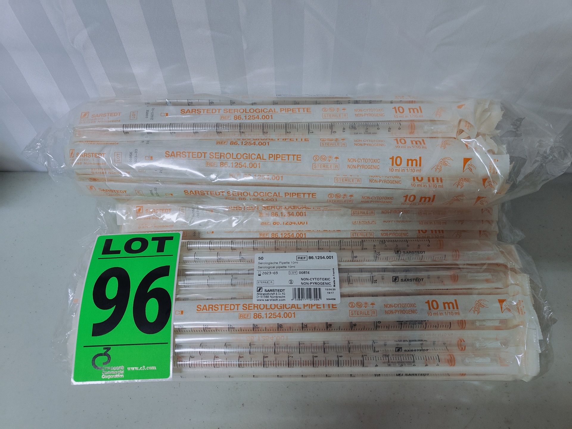 Lot 96 — (Approx. 150) SARSTEDT 86.1254.001 Serological Pipettes, 10 mL